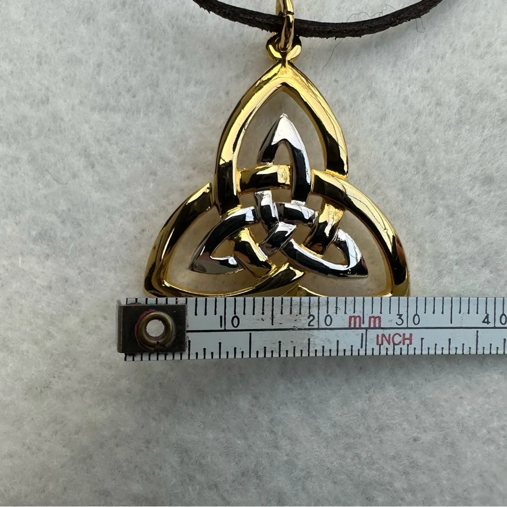 Solvar Gold and Silver Tone Celtic Knot Pendant Necklace- signed Solvar Ireland